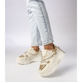 Tênis esportivos femininos bege-ouro 1