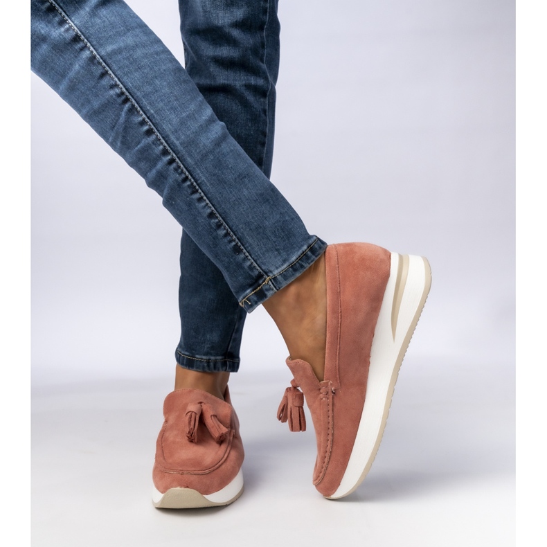 Mocas com franjas rosa femininas 1