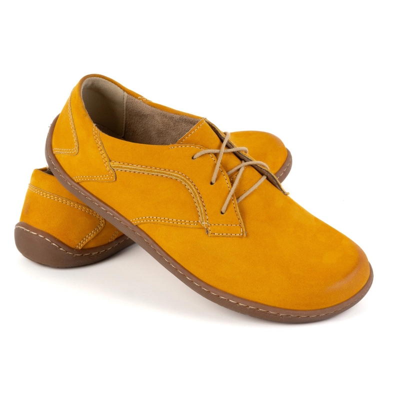 Olivier Sapatos de couro minimalista de pés descalços femininos 1082 Nubuk Mustard amarelo 1