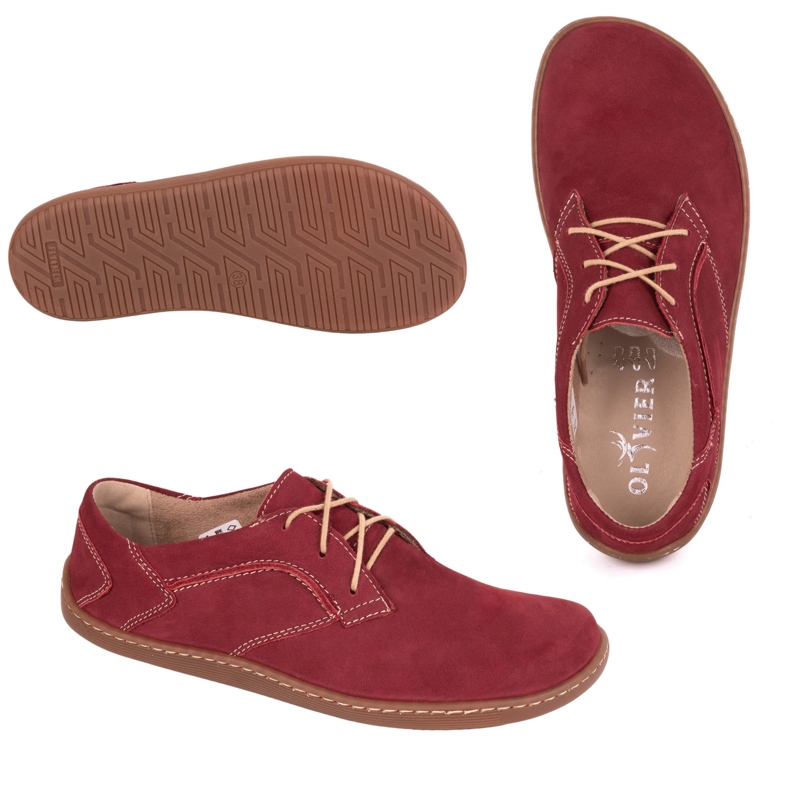Olivier Sapatos de couro minimalista de pés descalços 1082 Bordo Nubuk vermelho 1