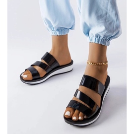 Elegantes sapatos femininos pretos de couro envernizado com cadarços 2