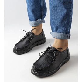 Trabalhadores femininos de couro preto com sola grossa, couro natural 1