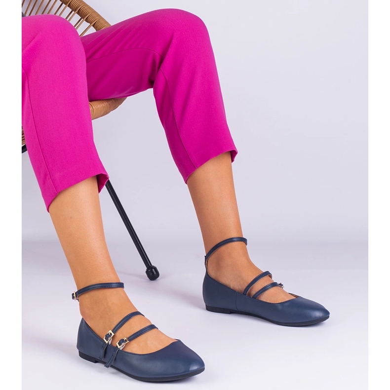 Ballerinas da Marinha feitas de eco -Leather com fivelas azul 1