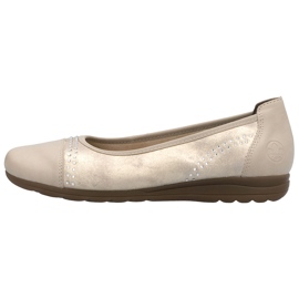 Ballerinas de couro feminino com zircões confortáveis ​​de ouro/bege rieker L9353-62 2