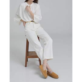 Mocassins femininos de camurça camelo bege 1