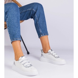 Tênis brancos e prateados femininos para velcro decorados com glitter 1