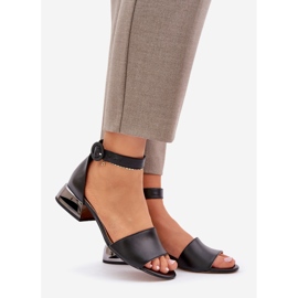 Sandálias de couro com salto prata Laura Messi 2143 preto 2