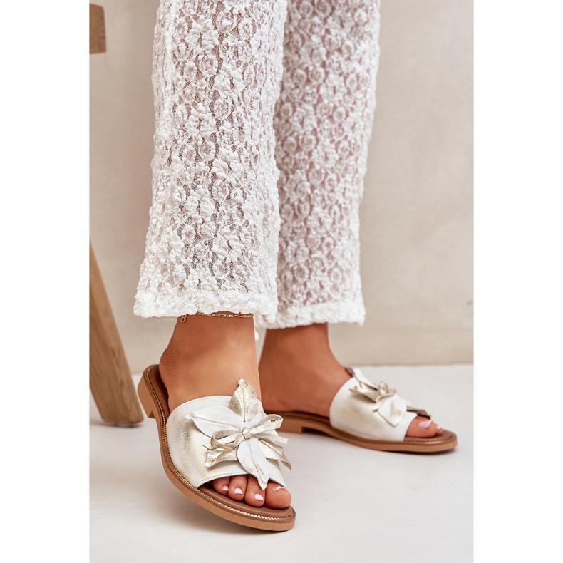 Flippers com decoração de couro natural Zazoo 3667 Zloty limpou dourado 2