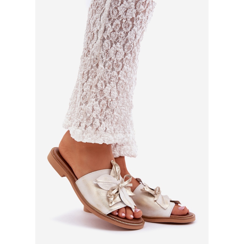 Flippers com decoração de couro natural Zazoo 3667 Zloty limpou dourado 1