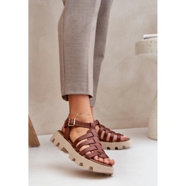 Sandálias de couro feminino Zazoo 3695 Brown marrom 2