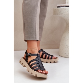 Sandálias de couro feminino Zazoo 3695 preto 2