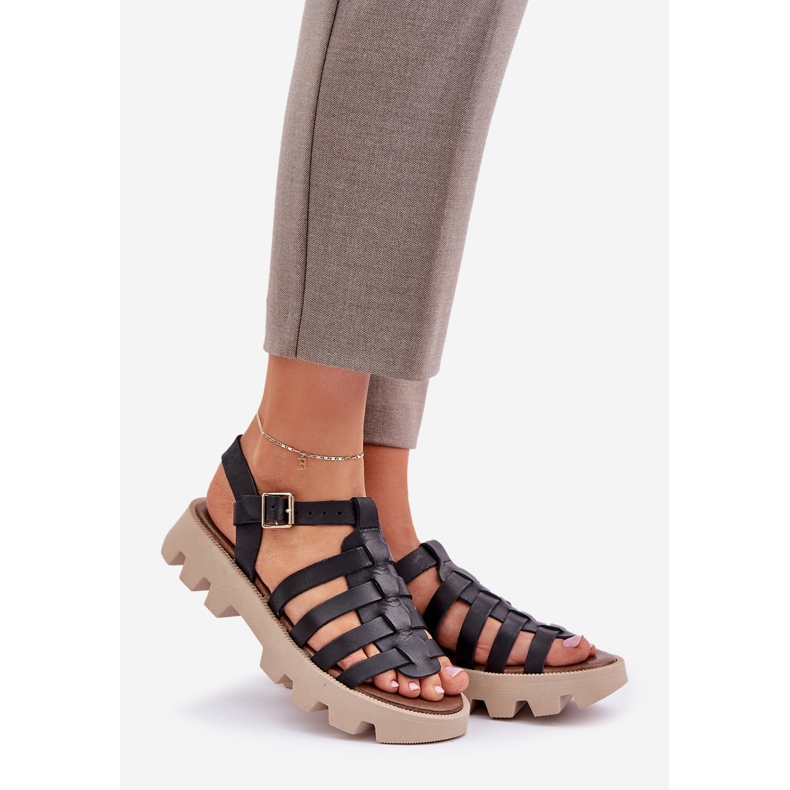 Sandálias de couro feminino Zazoo 3695 preto 1