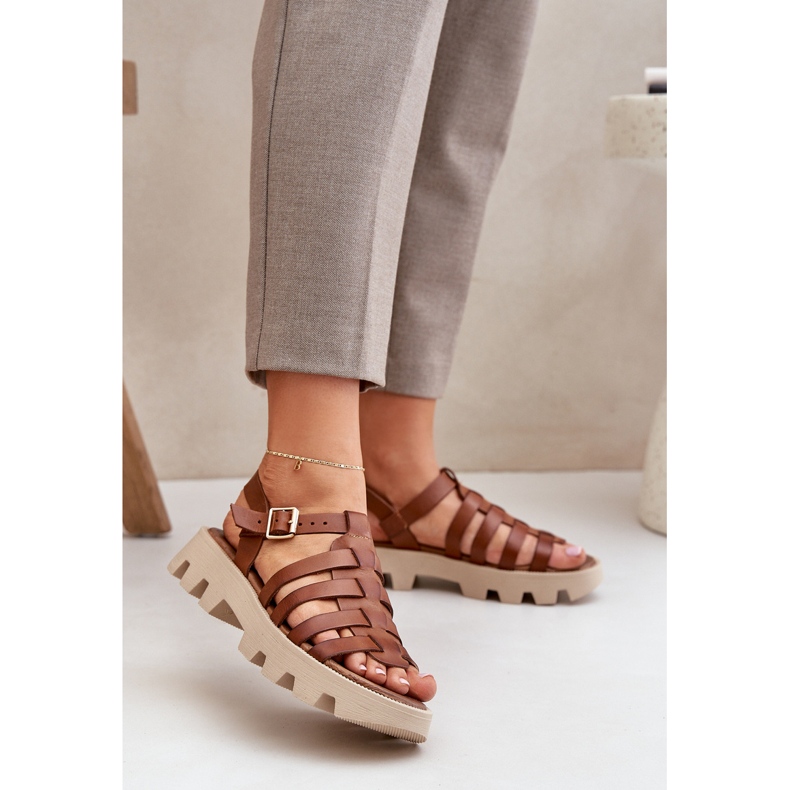 Sandálias de couro feminino Zazoo 3695 Camel marrom 2