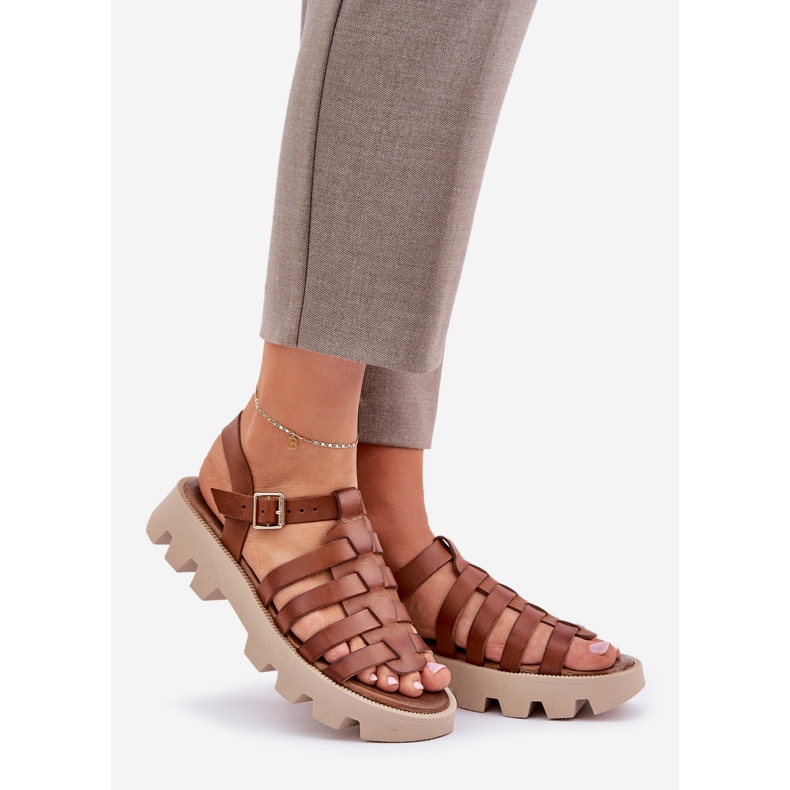 Sandálias de couro feminino Zazoo 3695 Camel marrom 1