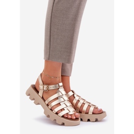 Sandálias de couro feminino Zazoo 3695 pln dourado 1