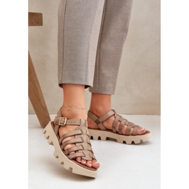 Sandálias de couro feminino Zazoo 3695 bege 2