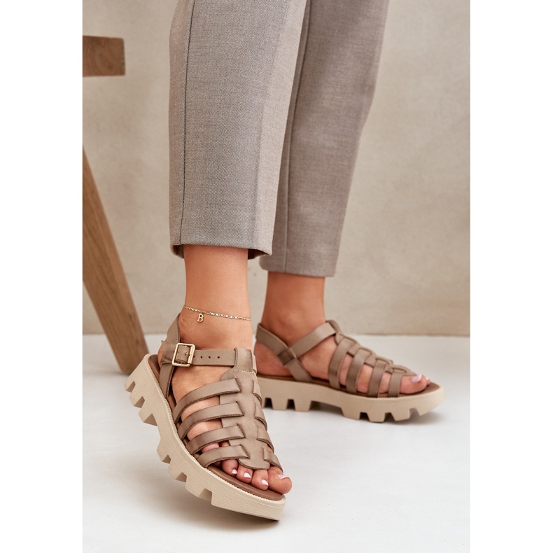 Sandálias de couro feminino Zazoo 3695 bege 2