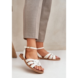 Lewski Shoes Zazoo 3688 ECRU, sandálias de futebol plano branco 2