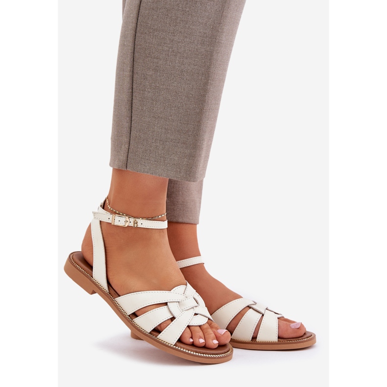 Lewski Shoes Zazoo 3688 ECRU, sandálias de futebol plano branco 1