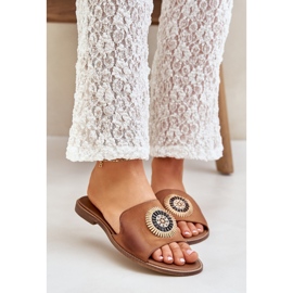 Lewski Shoes Chinelos de couro com camelo Lewski 3047/o de grama plana castanho 1