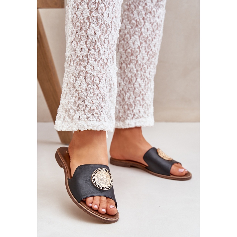 Flas de couro com decoração de penteado plano Zazoo 3047/O Black preto 1