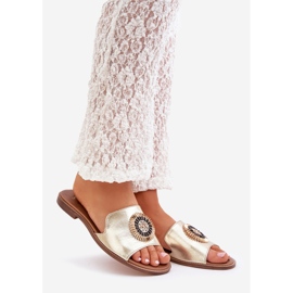 Lewski Shoes Chinelos de couro com Lewski Złote de penteado plano dourado 1