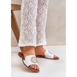 Abas de couro com decoração de penteado plano Zazoo 3047/o branco 2 Abas de couro com decoração de penteado plano Zazoo 3047/o branco 2