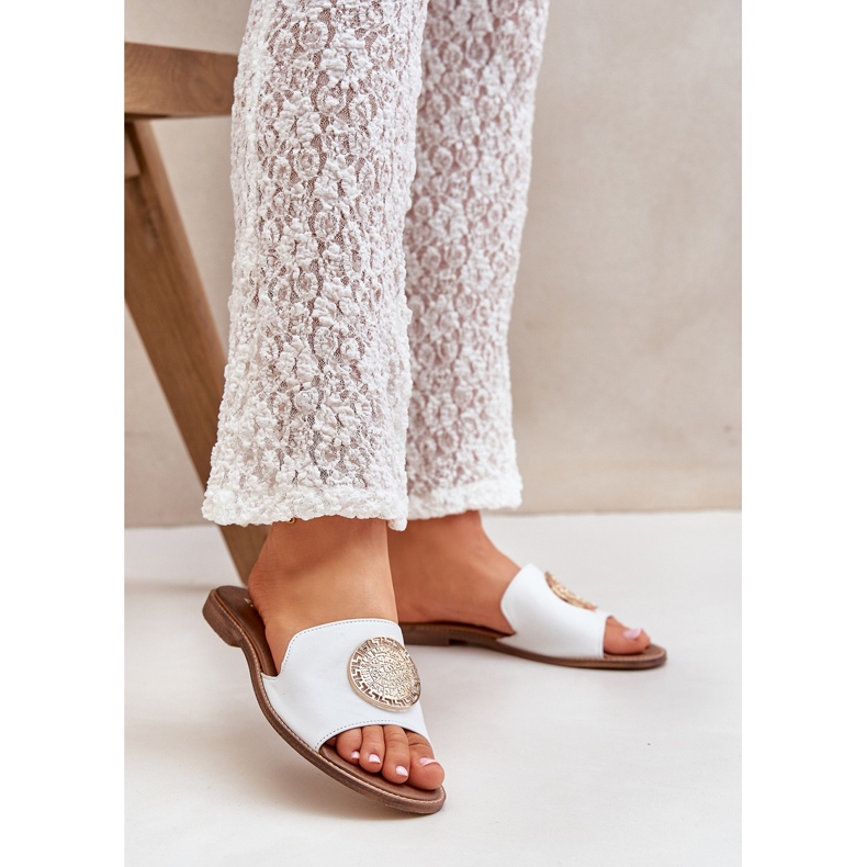 Abas de couro com decoração de penteado plano Zazoo 3047/o branco 2 Abas de couro com decoração de penteado plano Zazoo 3047/o branco 2