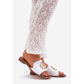 Abas de couro com decoração de penteado plano Zazoo 3047/o branco 1 Abas de couro com decoração de penteado plano Zazoo 3047/o branco 1