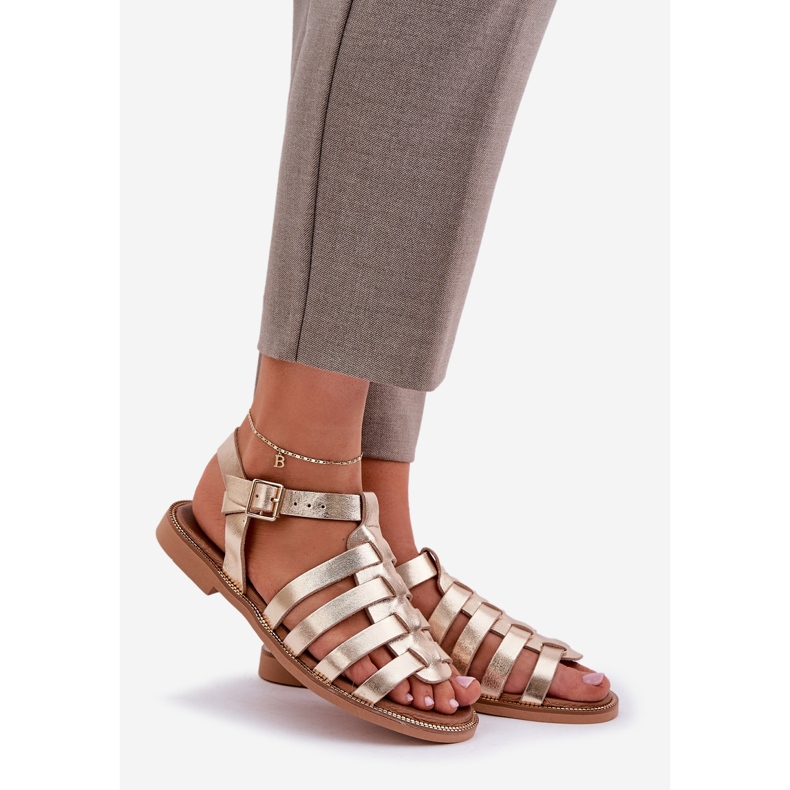 Sandálias de couro com saltos planos Zazoo 3686 Zlotys dourado 1