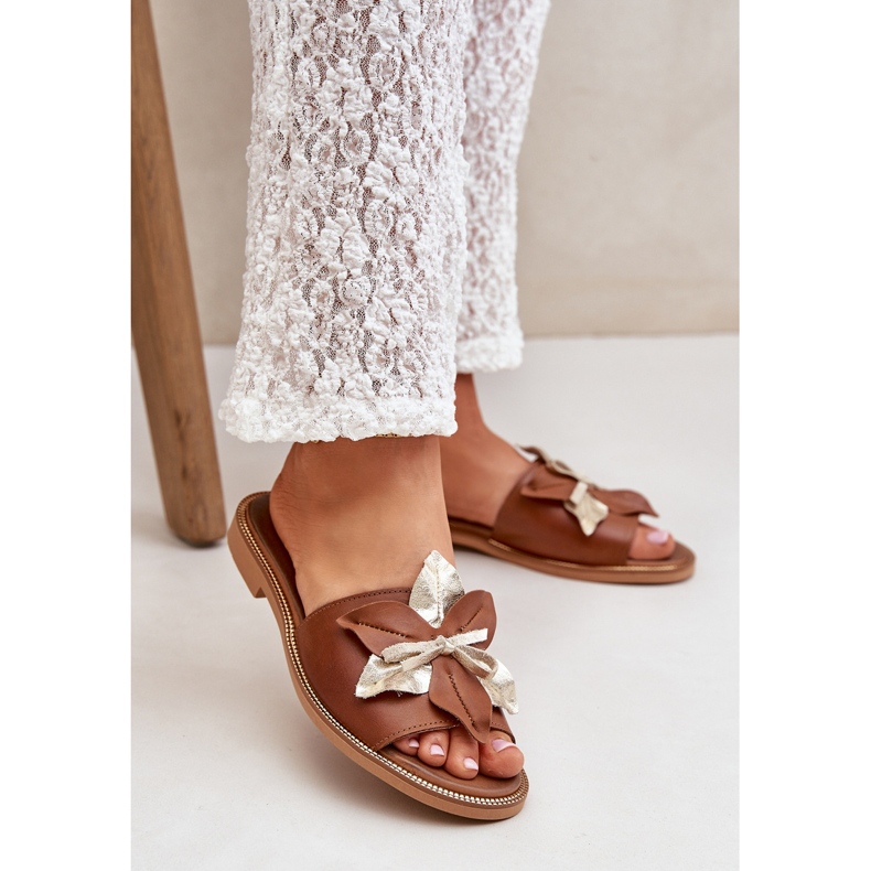 Flippers com decoração de couro natural zazoo 3574/z camel castanho 2