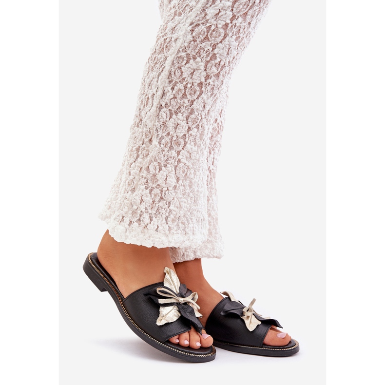 Flippers com decoração de couro natural zazoo 3574/z preto 1