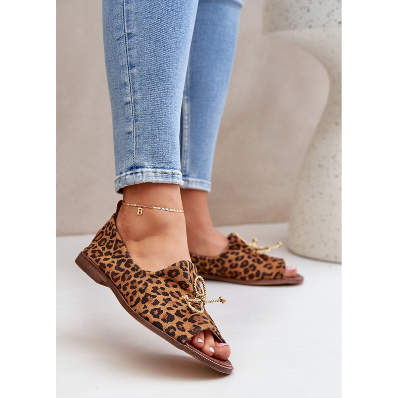 Zazoo 2660 Ballerinas de couro feminino com estampa de leopardo marrom 2