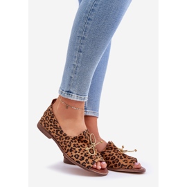Zazoo 2660 Ballerinas de couro feminino com estampa de leopardo marrom 1