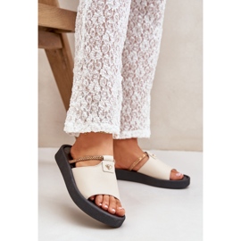 Zazoo 2896 Slippers de couro feminino bege 2