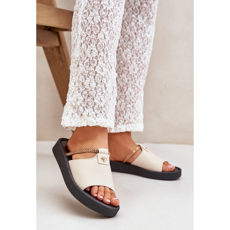 Zazoo 2896 Slippers de couro feminino bege 2