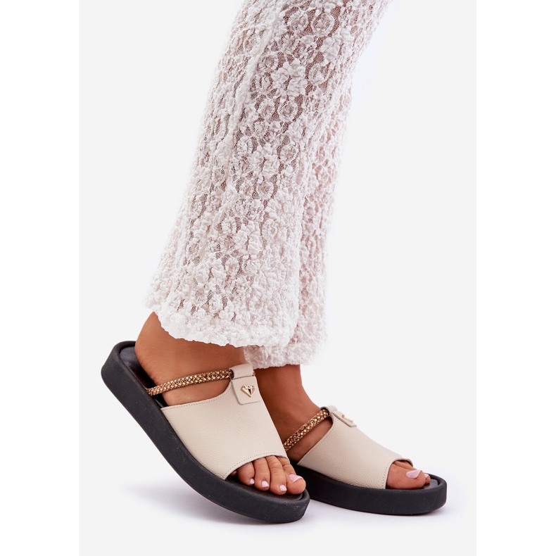 Zazoo 2896 Slippers de couro feminino bege 1