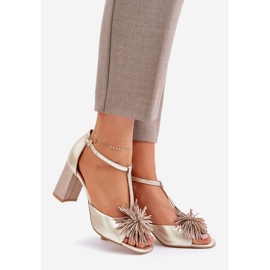 Sandálias de couro de salto alto com decoração Laura Messi 2758 Ouro dourado 1