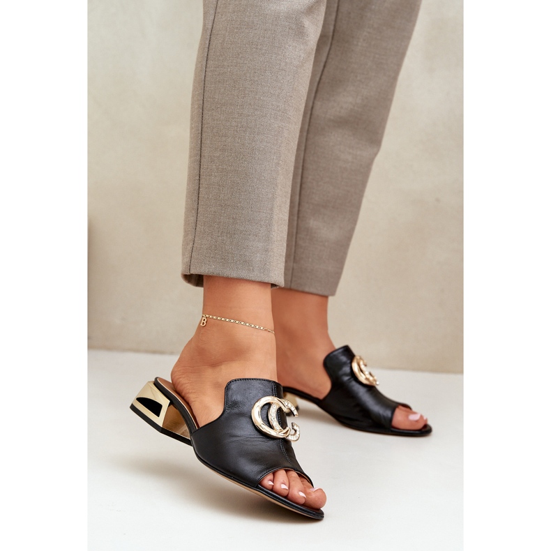 Elegante Couro Feminino Low -Heels Laura Messi 2874 Black preto 2