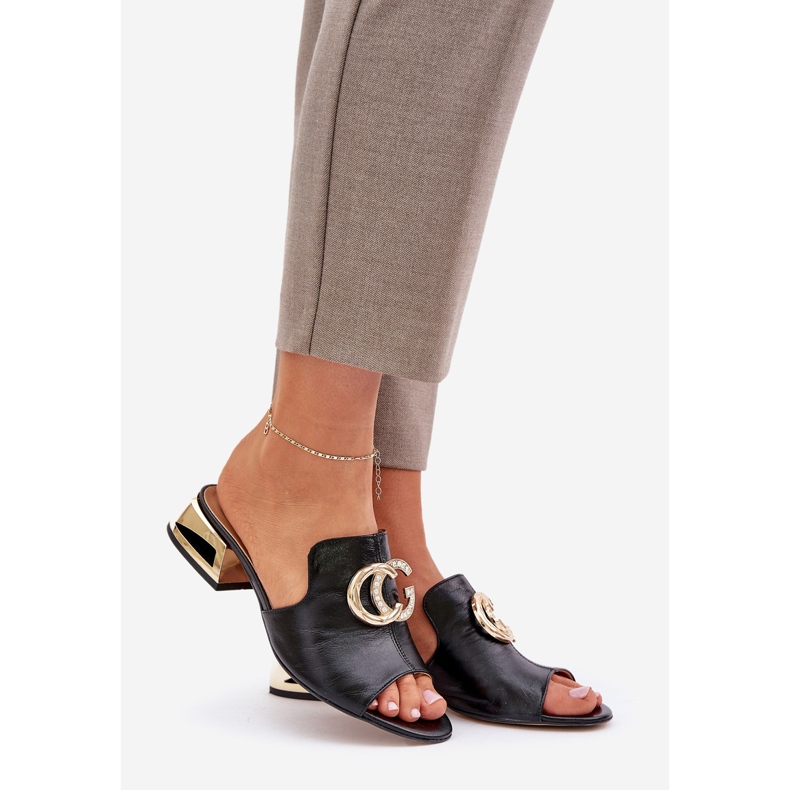 Elegante Couro Feminino Low -Heels Laura Messi 2874 Black preto 1