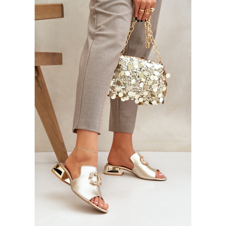 Elegante Couro Feminino Low -Heels Laura Messi 2874 Zlotys dourado 2