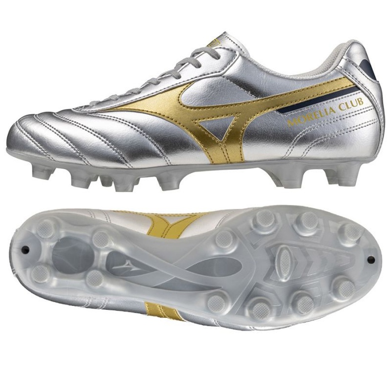 Mizuno Morelia II Club FG P1GA251604 Sapatos de futebol prata 1