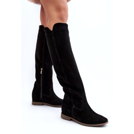 Zazoo 3407 Camurça feminina Knee Knee Boots com saltos planos preto 4