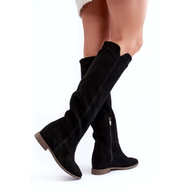 Zazoo 3407 Camurça feminina Knee Knee Boots com saltos planos preto 5