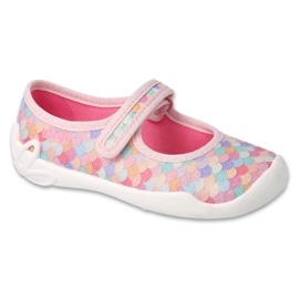 Chinelos infantis Befado com velcro 114X514 rosa com apliques coloridos 1