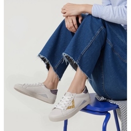 Inserções de ouro de tênis de glitter feminino branco 1