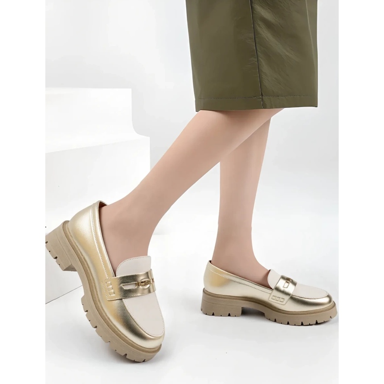 Mocassins de ouro femininos dourado 2