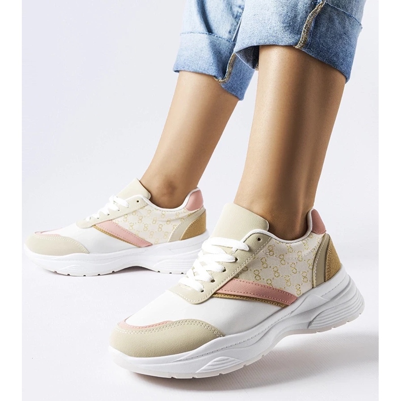 D/GMR Tênis bege e branco com detalhes dourados 2