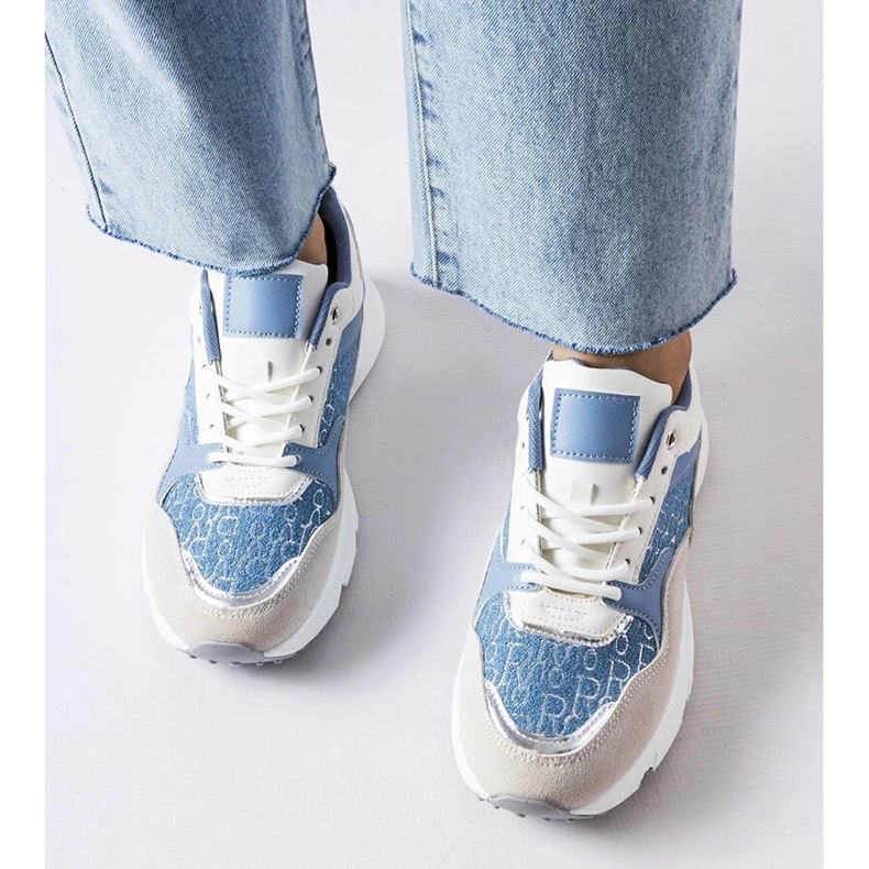D/GMR Sapatos azuis e brancos com detalhes prateados do Rio cinza 2