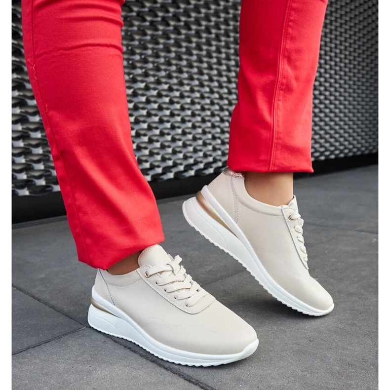 D/GMR Tênis de cunha de couro bege por Federico 1